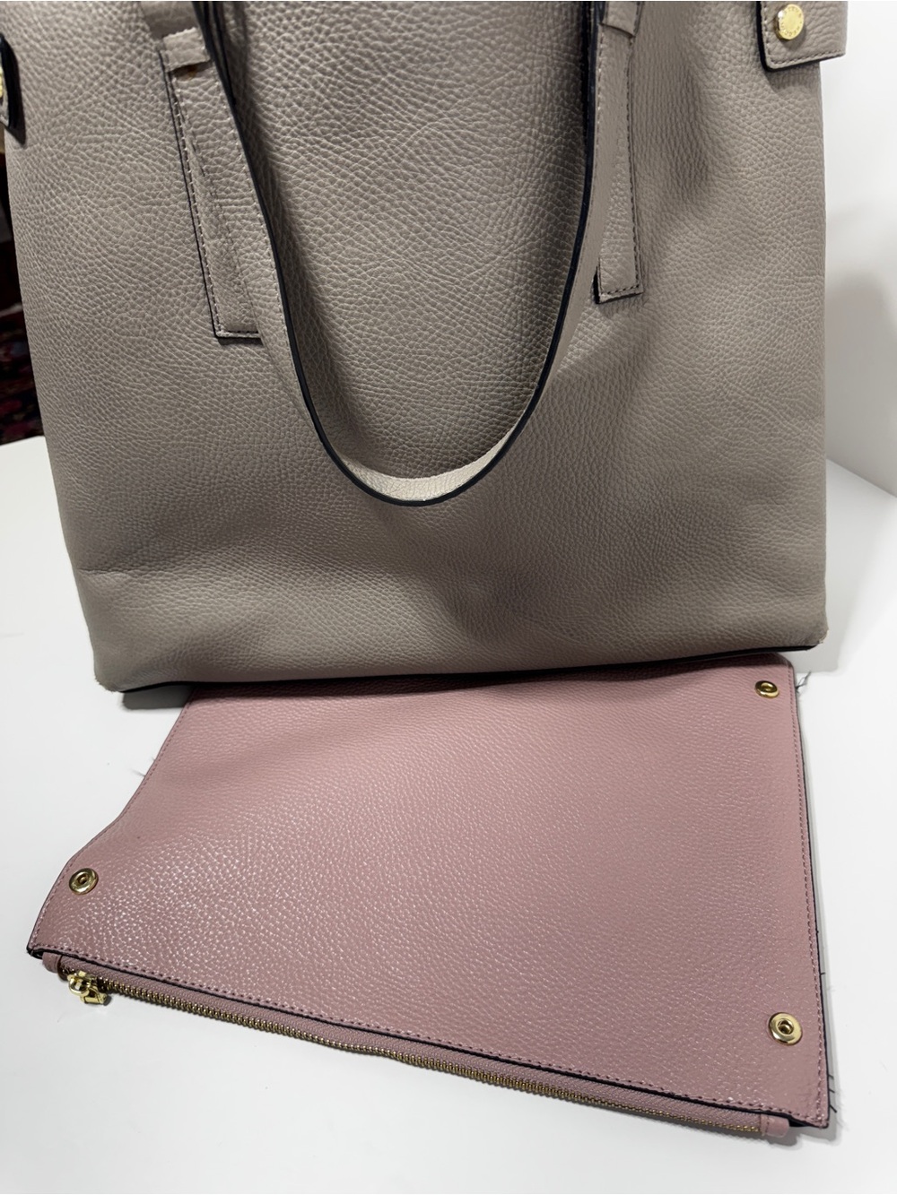 Steve Madden Taupe Tote with Blush Pink Removable Pouch